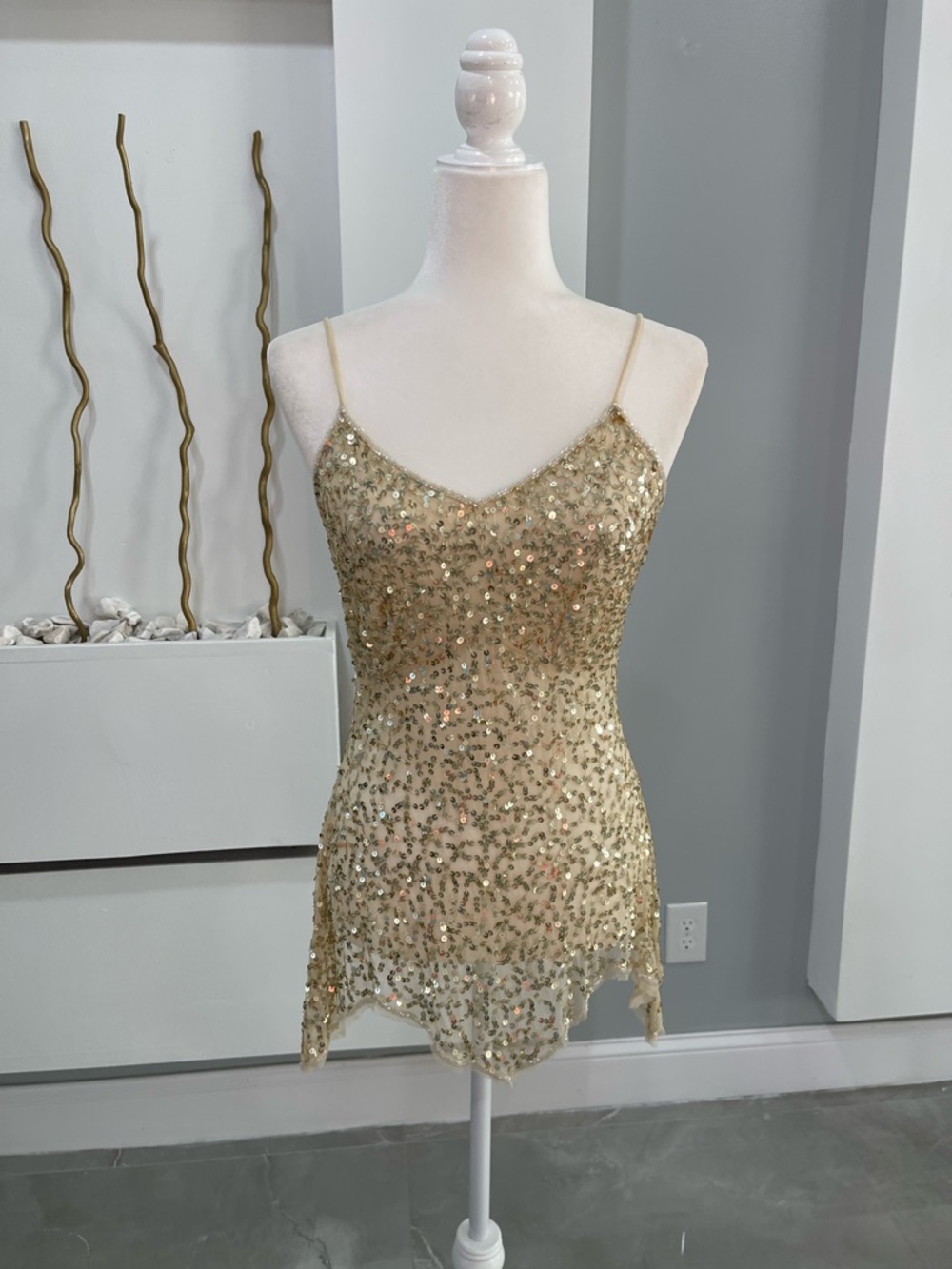 Gold Sequin Spaghetti Strap Women's Top